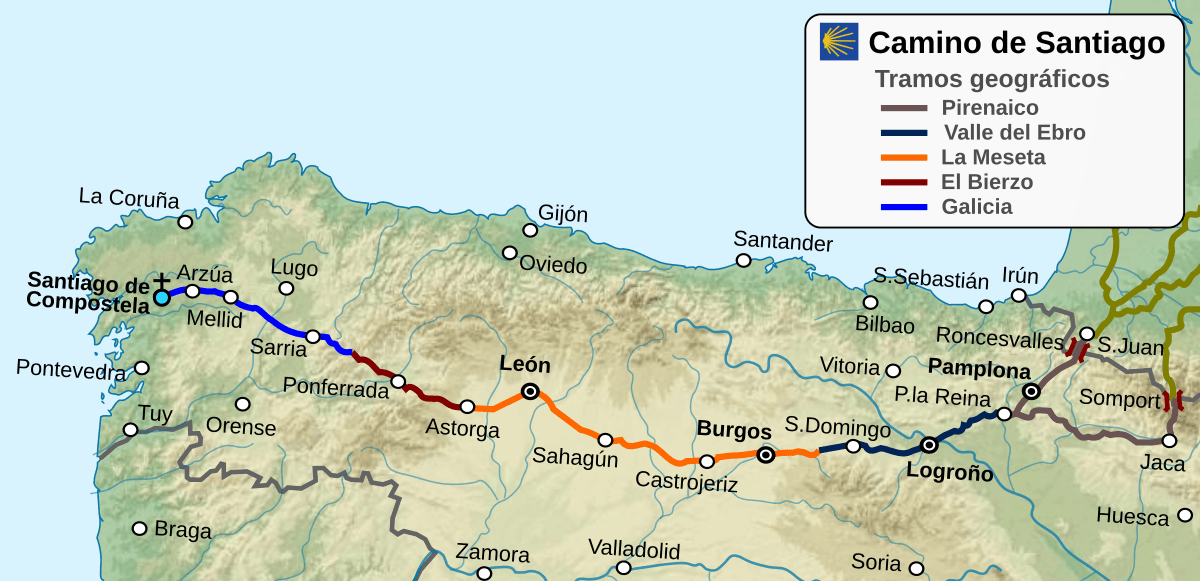 French Way Camino de Santiago route map